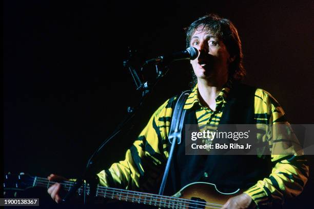 Singer Paul McCartney in concert at The Forum, November 23, 1989 in Inglewood, California.