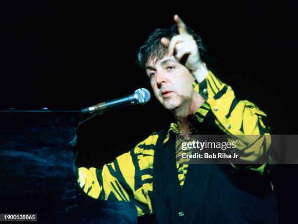 Singer Paul McCartney in concert at The Forum, November 23, 1989 in Inglewood, California.