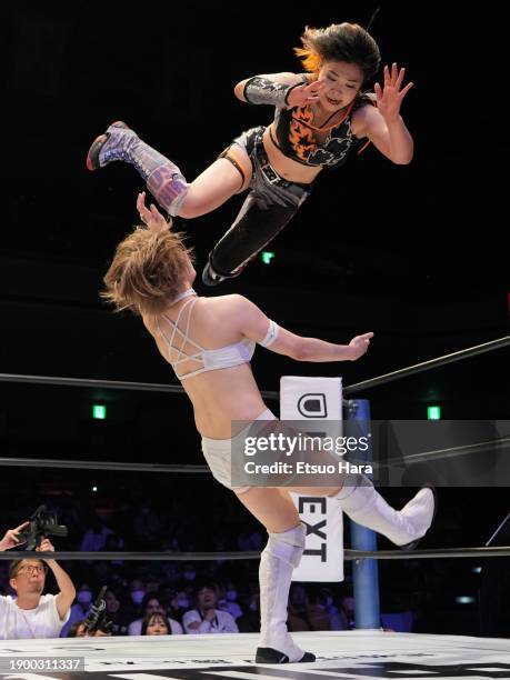 Attacks Saori Anou during the Women's Pro-Wrestling "Stardom"　- Stardom Dream Queendom at Ryogoku Kokugikan on December 29, 2023 in Tokyo, Japan.