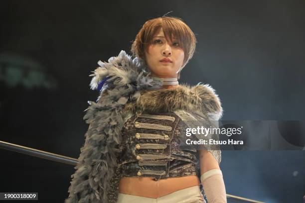 Saori Anou enters the ring during the Women's Pro-Wrestling "Stardom"　- Stardom Dream Queendom at Ryogoku Kokugikan on December 29, 2023 in Tokyo,...