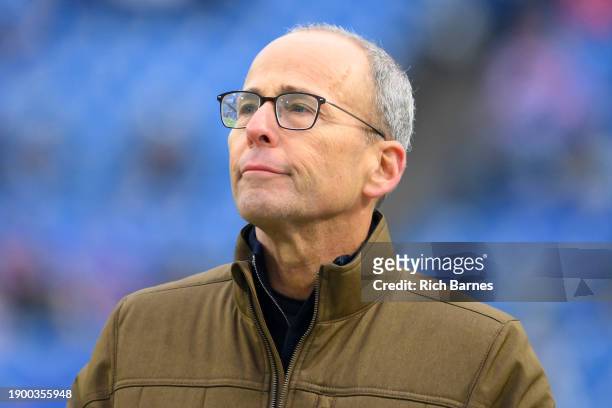 President Jonathan Kraft of the New England Patriots looks on prior to the game between the New England Patriots and the Buffalo Bills at Highmark...