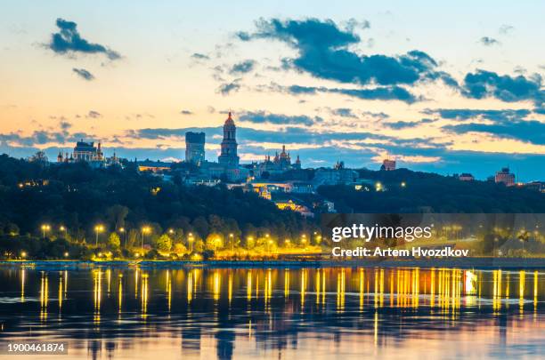 kyiv monastery of caves of lavra church. night time cityscape - kiew stock-fotos und bilder