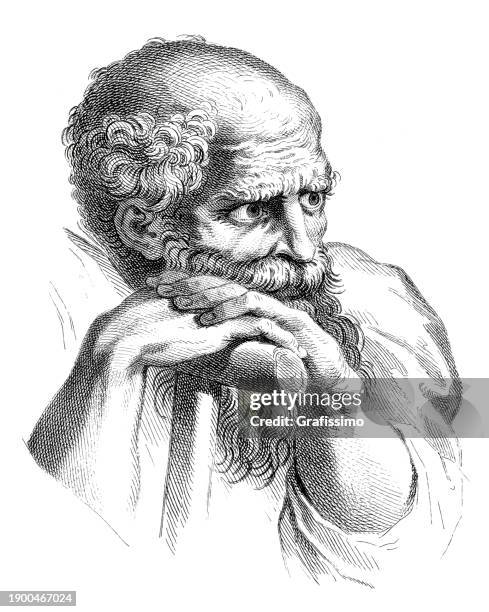 ilustrações de stock, clip art, desenhos animados e ícones de human head of old man drawing sketch from raphael engraving 1722 - moisés figura religiosa