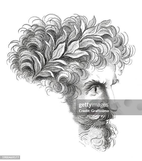 ilustrações de stock, clip art, desenhos animados e ícones de human head wearing laurel wreath drawing sketch from raphael engraving 1722 - moisés figura religiosa