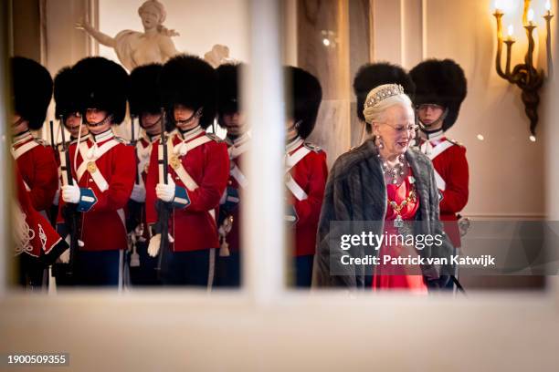 Queen Margrethe of Denmark arrives at Amalienborg Palace for the traditional new year reception on January 1, 2024 in Copenhagen, Denmark.