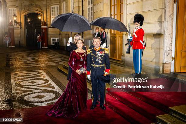 Crown Princess Mary of Denmark and Crown Prince Frederik of Denmark arrive at Amalienborg Palace for the traditional new year reception on January 1,...