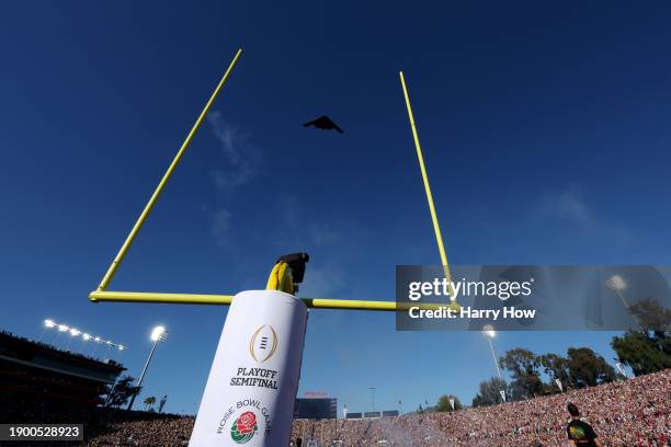 Steal bomber performs a flyover before the CFP Semifinal Rose Bowl Game between the Alabama Crimson Tide and the Michigan Wolverines at Rose Bowl...