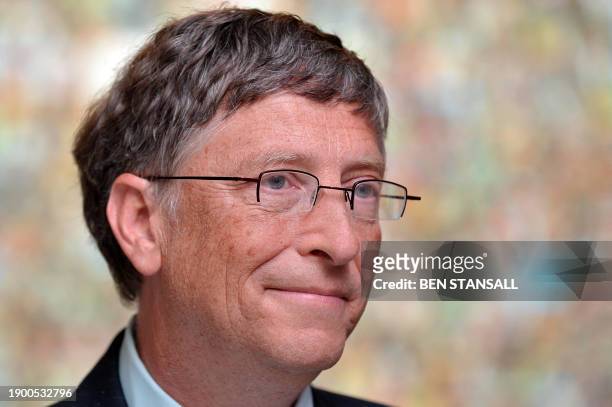 Microsoft tycoon Bill Gates is pictured during a television interview at the GAVI conference, in London, on June 13, 2011. Britain and Bill Gates...