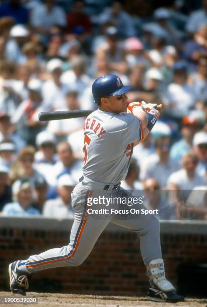 Sean Berry of the Montreal Expos bats against the Chicago Cubs during Major League Baseball game circa 1993 at Wrigley Field in Chicago, Illinois....