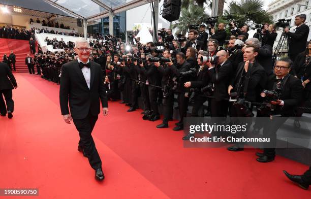 Tim Cook, CEO of Apple, attends the Cannes Film Festival World Premiere of Apple Original Films' "Killers of the Flower Moon" at the Palais des...
