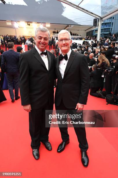 Eddy Cue, Apple's Senior Vice President of Services, and Tim Cook, CEO of Apple, attend the Cannes Film Festival World Premiere of Apple Original...