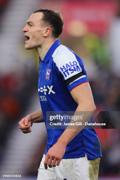 George Edmundson of Ipswich Town during the Sky Bet Championship match between Stoke City and Ipswich Town at Bet365 Stadium on January 01, 2024 in...