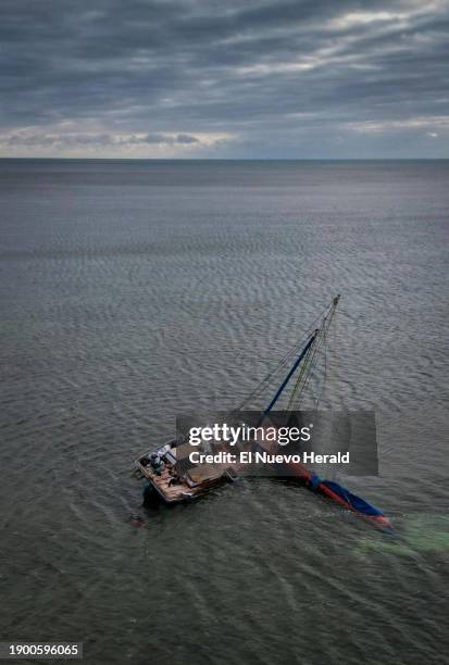 Sail freighter used by Haitian migrants to reach the United States sits off the coast of Key Largo in the Florida Keys Saturday, Jan. 14, 2023. .