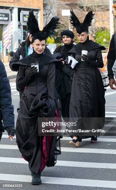 Annabelle Dexter-Jones and Cara Delevingne are seen on the set of "American Horror Story" on January 04, 2024 in New York City.