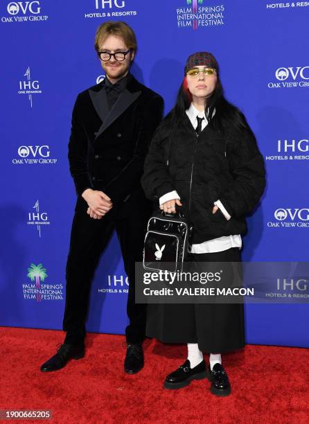 Recipients of the Chairman's Award for "What Was I Made For?" from "Barbie" US musicians Billie Eilish and Finneas O'Connell arrive for the 35th...