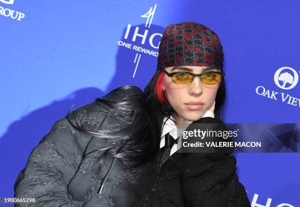 Co-recipient of the Chairman's Award for "What Was I Made For?" from "Barbie" US singer Billie Eilish arrives for the 35th Annual Palm Springs...