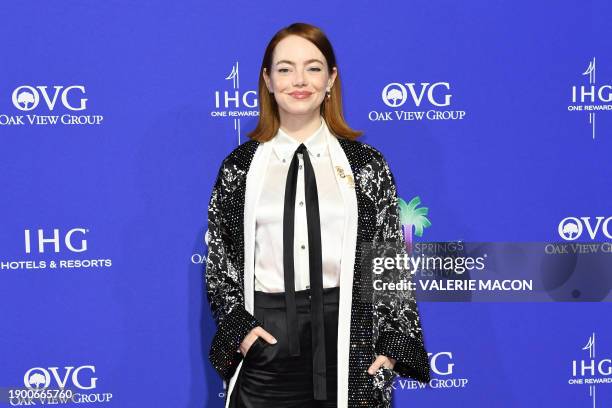 Recipient of the Desert Palm achievement Award - Actress for "Poor Things" US actress Emma Stone arrives for the 35th Annual Palm Springs...