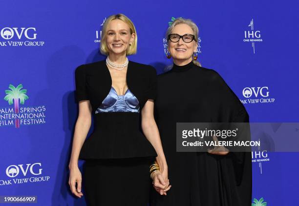 Actress Meryl Streep and recipient of the International Star Award - Actress for "Maestro" British actress Carey Mulligan arrive for the 35th Annual...