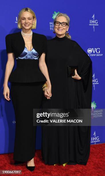 Actress Meryl Streep and recipient of the International Star Award - Actress for "Maestro" British actress Carey Mulligan arrive for the 35th Annual...