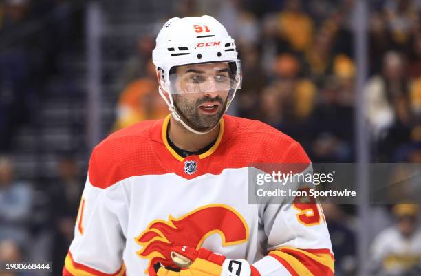 Calgary Flames center Nazem Kadri is shown during the NHL game between the Nashville Predators and Calgary Flames, held on January 4 at Bridgestone...