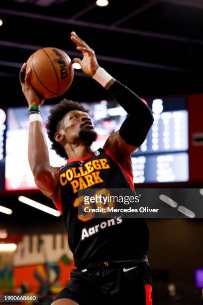 January 4: Chris Silva of the College Park Skyhawks drives to the basket during the game against the Raptors 905 at Gateway Center Arena on January...