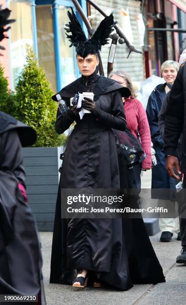 Cara Delevingne is seen at the film set of the 'American Horror Story' TV Series on January 04, 2024 in New York City.