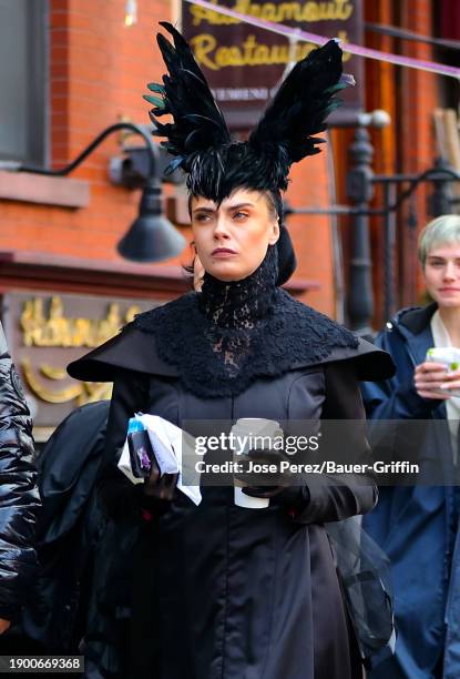 Cara Delevingne is seen at the film set of the 'American Horror Story' TV Series on January 04, 2024 in New York City.