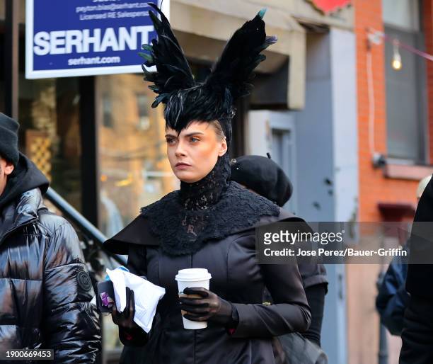 Cara Delevingne is seen at the film set of the 'American Horror Story' TV Series on January 04, 2024 in New York City.