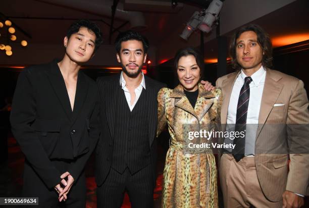 Sam Song Li, Justin Chien, Michelle Yeoh and Brad Falchuk at the premiere of "The Brothers Sun" held at Netflix Tudum Theater on January 4, 2024 in...