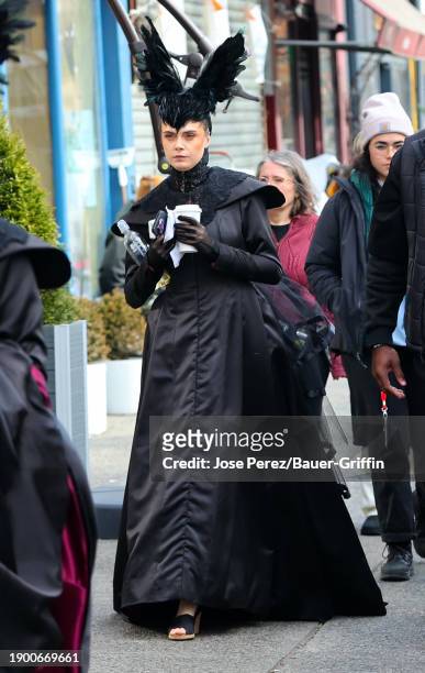 Cara Delevingne is seen at the film set of the 'American Horror Story' TV Series on January 04, 2024 in New York City.