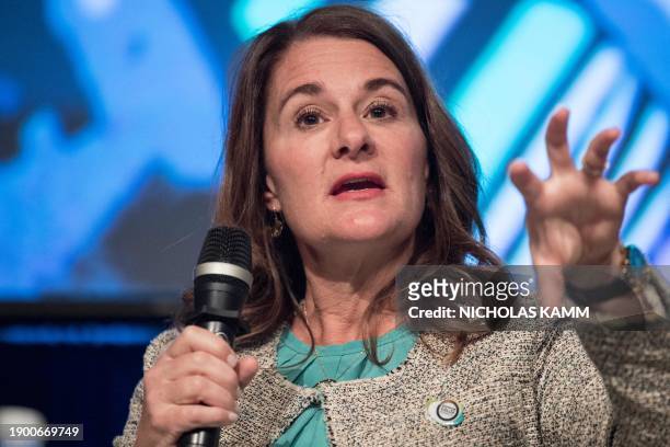 Melinda Gates, co-chair of the Bill and Melinda Gates Foundation, speaks during a discussion entitled "Generation Now - Investing in Adolescents...