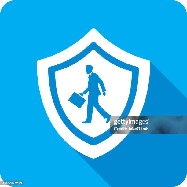 shield businessman with briefcase icon silhouette - defence attache stock illustrations