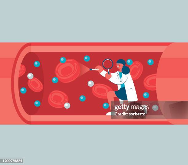 blood vessel - magnifying glass - female doctor - too small stock illustrations