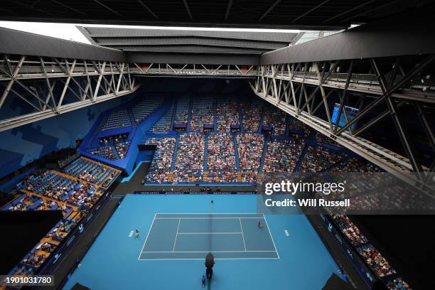 General view of play in the Women's singles match between Olga Danilović of Team Serbia and Markéta Vondrousova of the Czech Republic during day five...