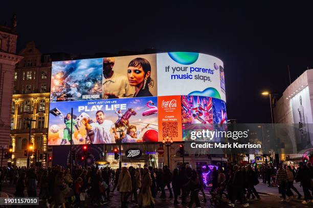 Piccadilly Circus is pictured a few days before Christmas Day on 20th December 2023 in London, United Kingdom. Some retail analysts are predicting...