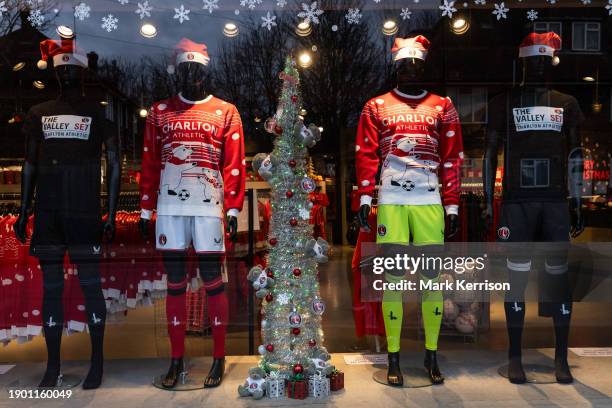 Window display in the superstore at Charlton Athletic Football Club's The Valley stadium is pictured on 29th December 2023 in London, United Kingdom....