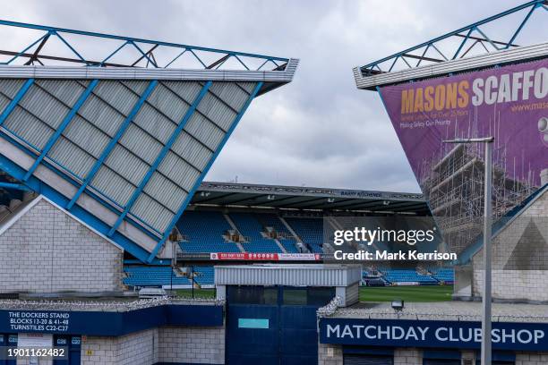 Millwall Football Club's The Den stadium is pictured on 29th December 2023 in London, United Kingdom. The Den has a capacity of 20,146 and has been...