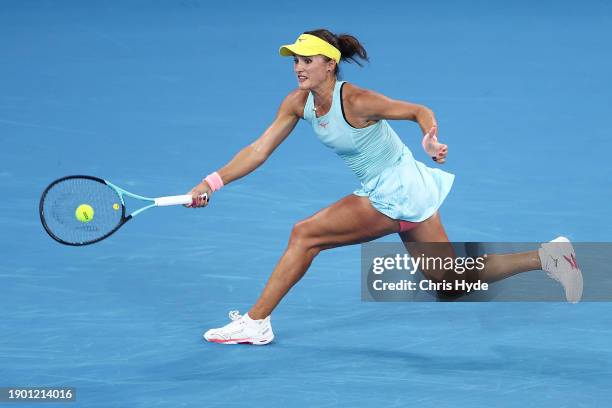 Arina Rodionova of Australia plays a frehand in her match against Sofia Kenin of USA during day two of the 2024 Brisbane International at Queensland...