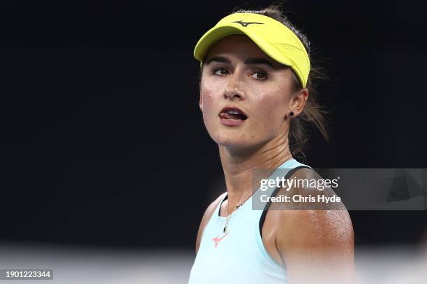 Arina Rodionova of Australia looks on in her match against Sofia Kenin of USA during day two of the 2024 Brisbane International at Queensland Tennis...