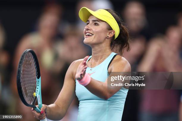 Arina Rodionova of Australia celebrates winning her match against Sofia Kenin of USA during day two of the 2024 Brisbane International at Queensland...