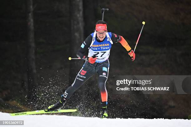 Germany's Philipp Horn competes during the men's 10km sprint event of the IBU Biathlon World Cup in Oberhof, eastern Germany on January 5, 2024.