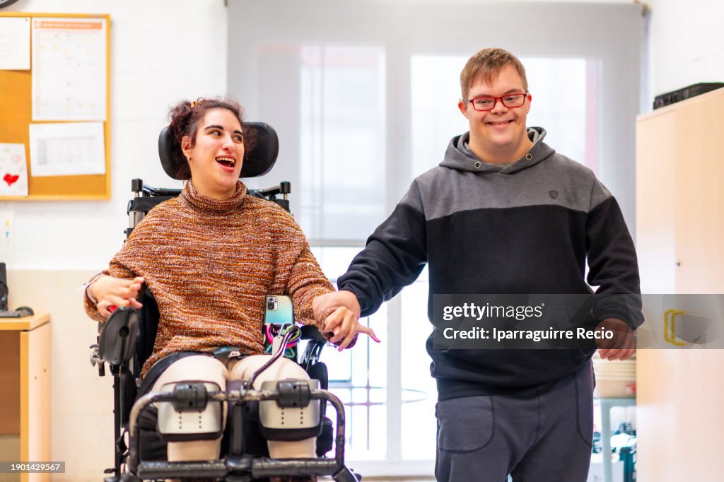 Mentally disabled couple in a community center