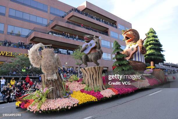 Giant float is paraded during the 135th Rose Parade on January 1, 2024 in Pasadena, California.