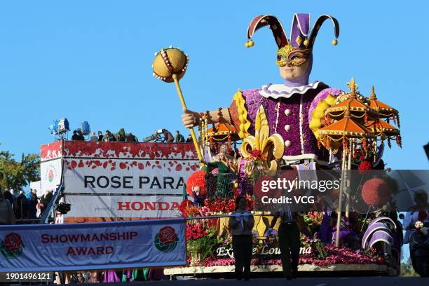 Giant float is paraded during the 135th Rose Parade on January 1, 2024 in Pasadena, California.