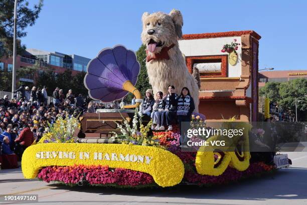 Giant float is paraded during the 135th Rose Parade on January 1, 2024 in Pasadena, California.