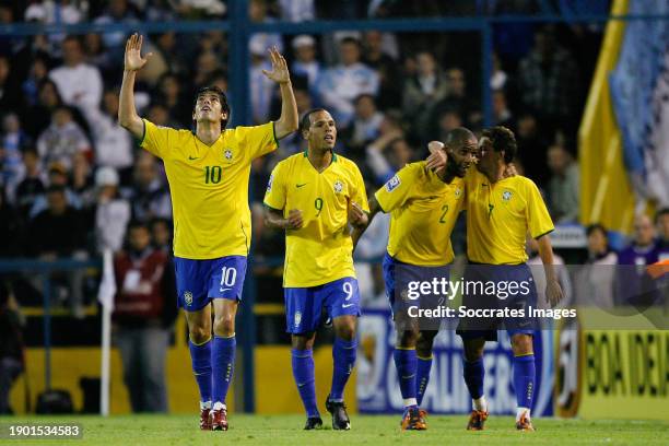 Brazil Kaka, Luis Fabiano, Maicon, Elano celebrating during the World Cup Qualifier match between Argentina v Brazil on September 5, 2009