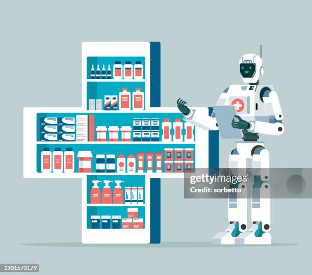 online pharmacy - robot - automated stock illustrations