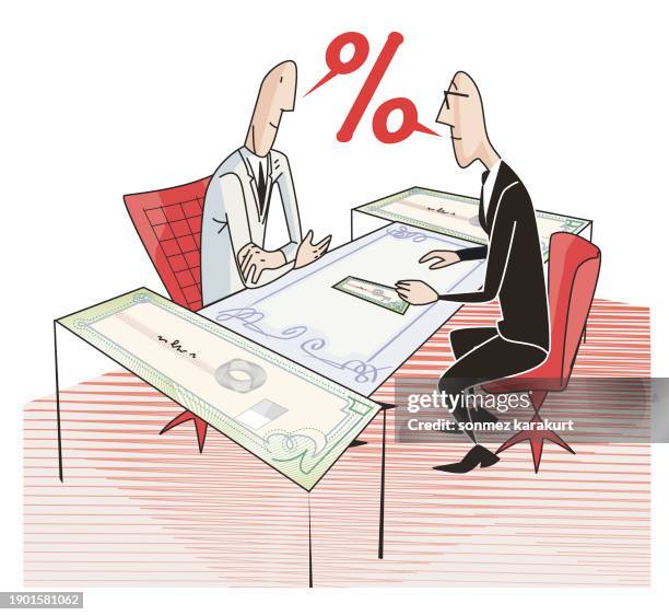 men who negotiate interest - business meeting customer service stock illustrations
