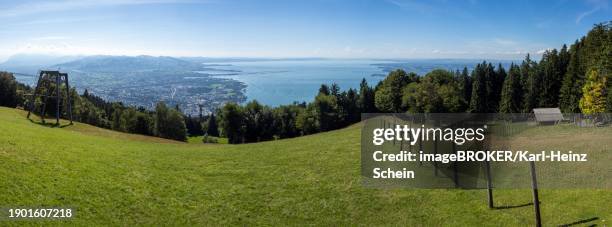 view from the pfaender to bregenz and lake constance, pfaender, near bregenz, panorama, vorarlberg, austria, europe - bregenz stock pictures, royalty-free photos & images