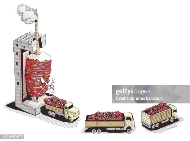 doner kebab factory - chicken doner stock illustrations